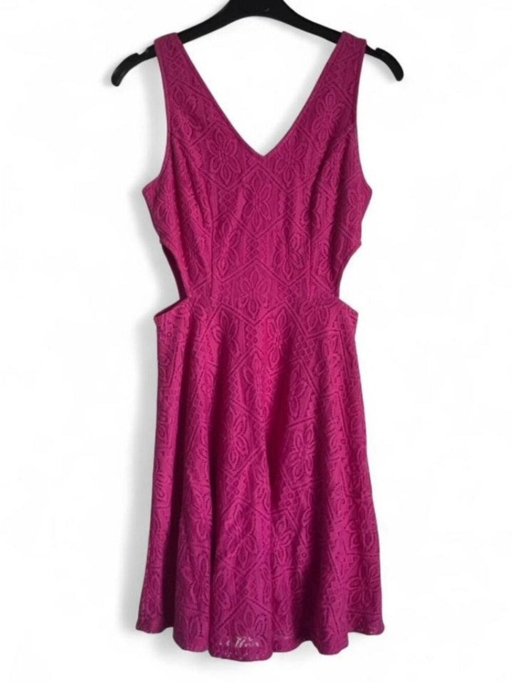 francesca's Pink Lace V-Neck Sleeveless Fit & Flare Dress Lined Zip XS
